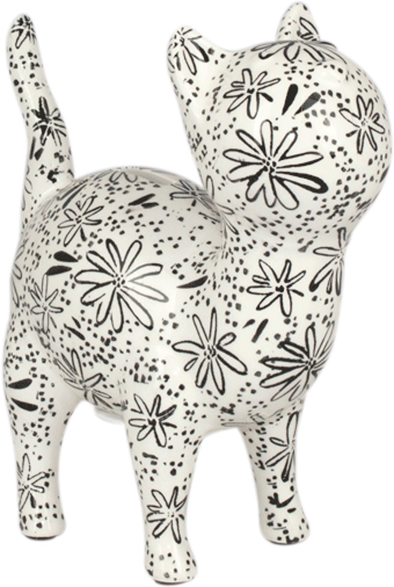 Cat Big Mia decoratie | kat - zwart-wit flower power print | Pomme pidou